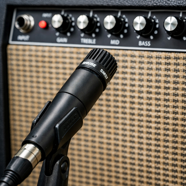Shure SM57 davant d’un amplificador de guitarra