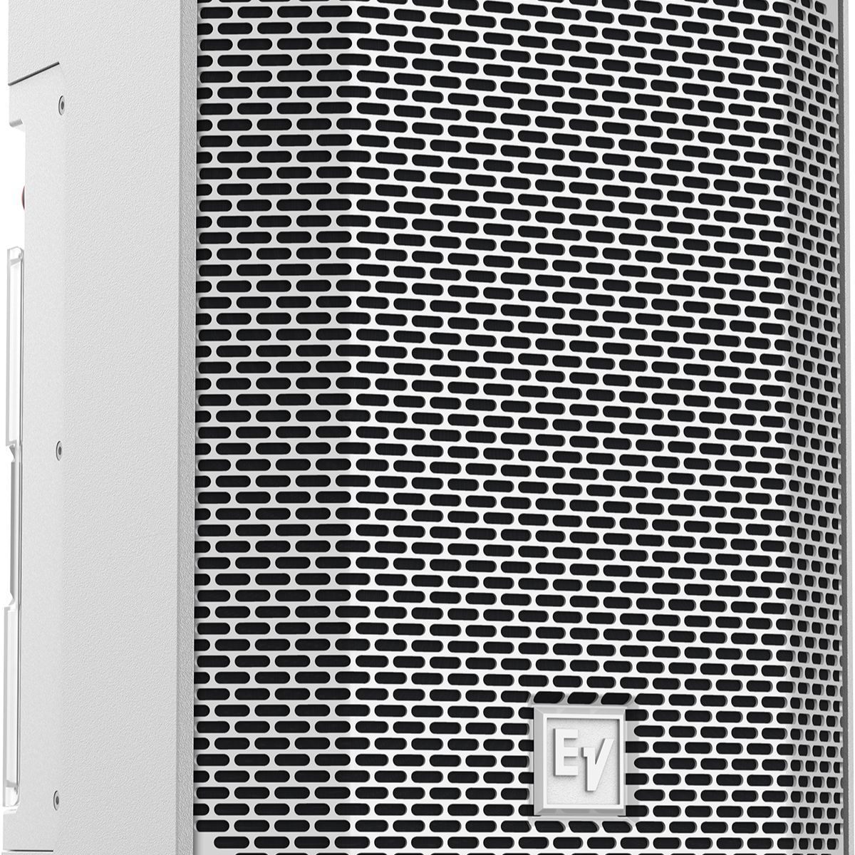 Detall frontal de la reixa de l’altaveu Electro-Voice EVERSE 8 blanc amb el logotip d’Electro-Voice